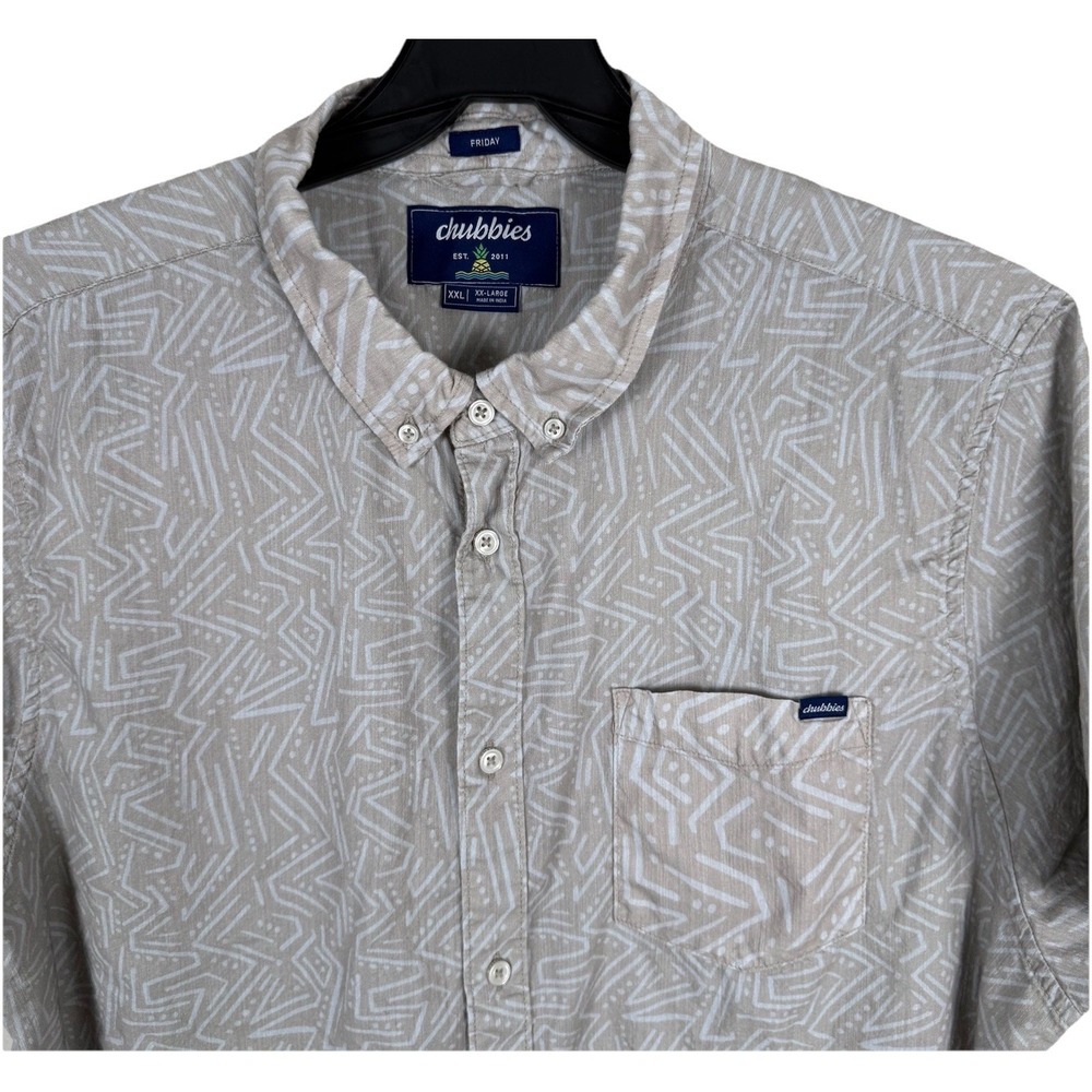 Chubbies Friday Shirt Men's XXL Beige Short‎ Sleeve Button Down Pocket Rayon